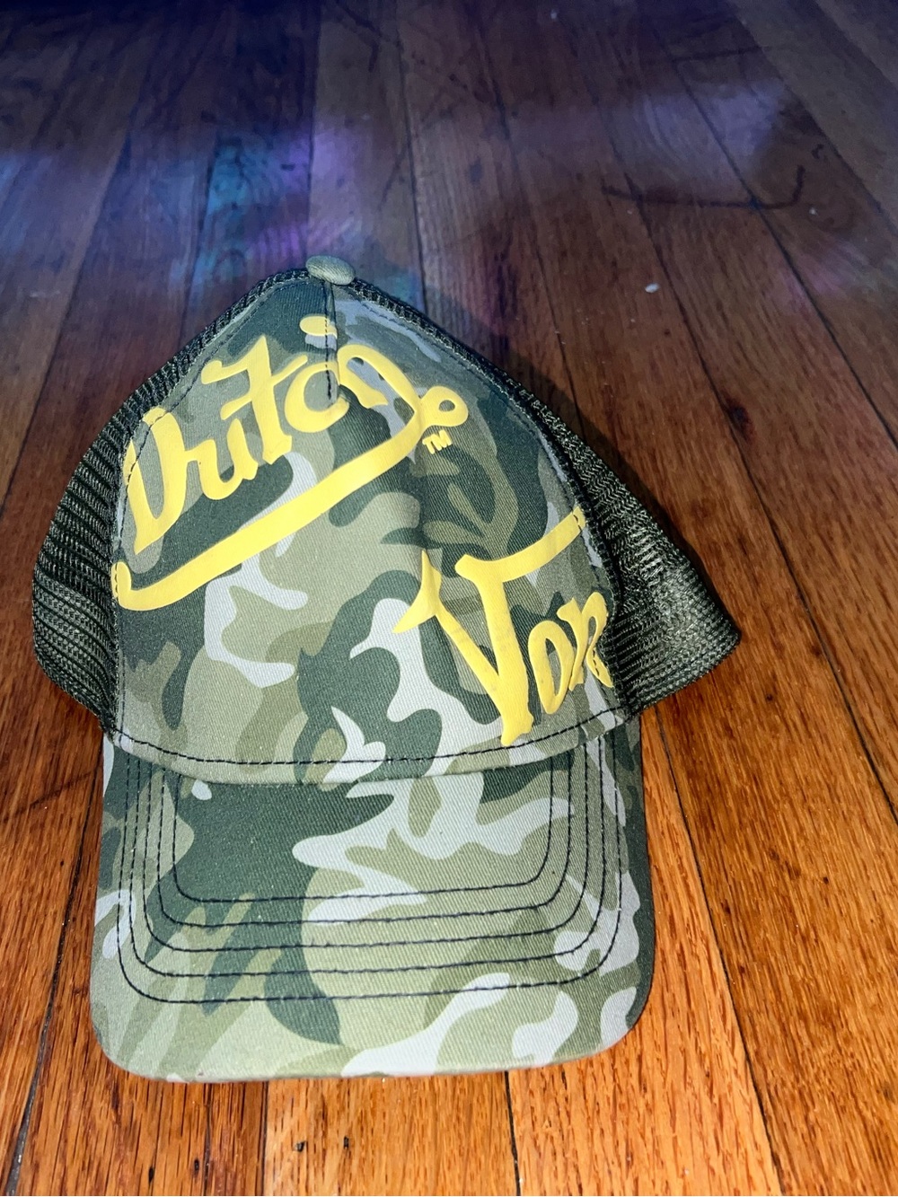 Von Dutch Green Camo Trucker Hat with Yellow Logo